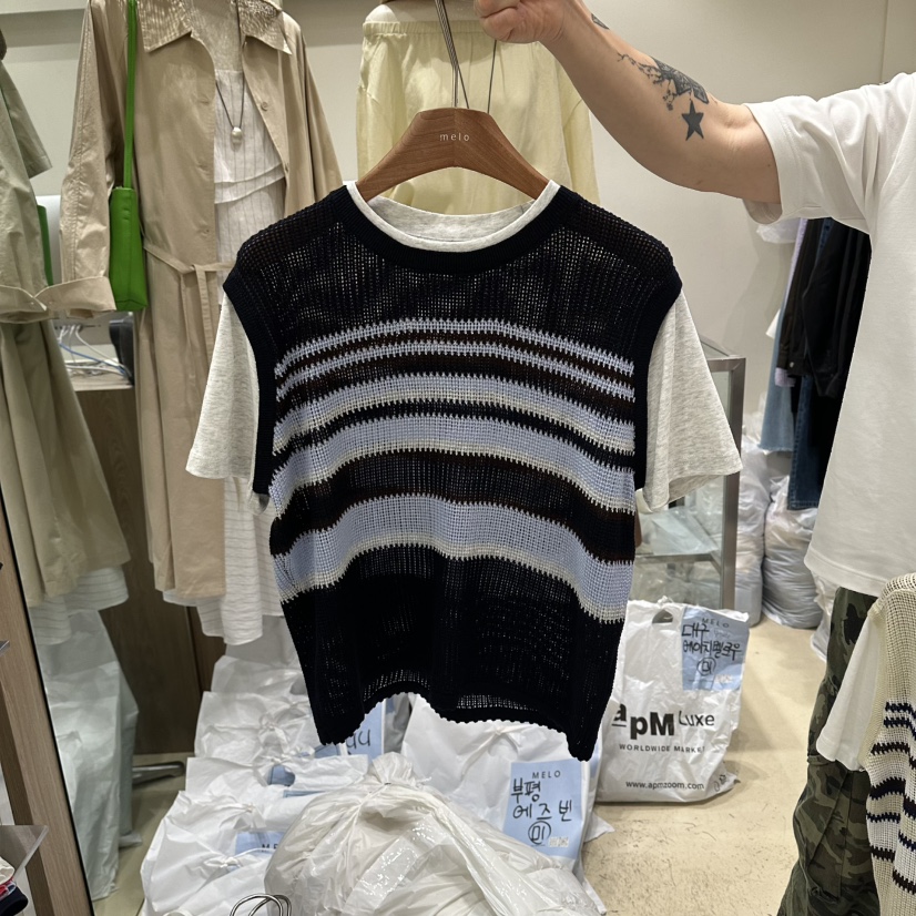 MELO韓國直郵實拍女裝新品休閑推薦26春夏熱賣針織衫假兩件MELO針織衫圖色2