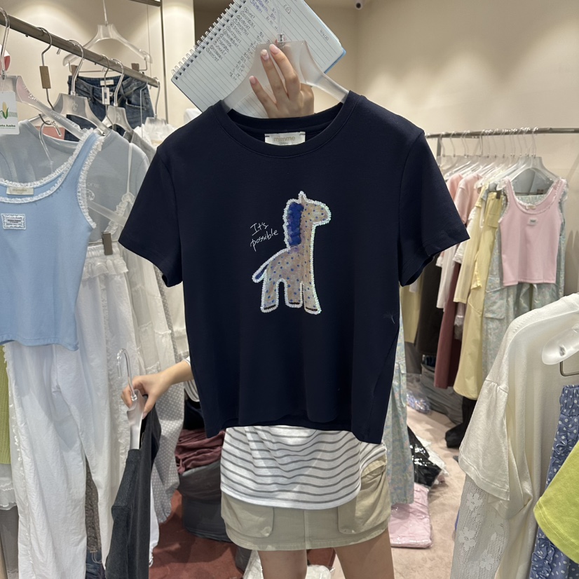 MIMME/LOOKK韓國東大門直郵女裝新品推薦時尚休閑職業T恤MIMME/LOOKKT恤圖色2深藍色