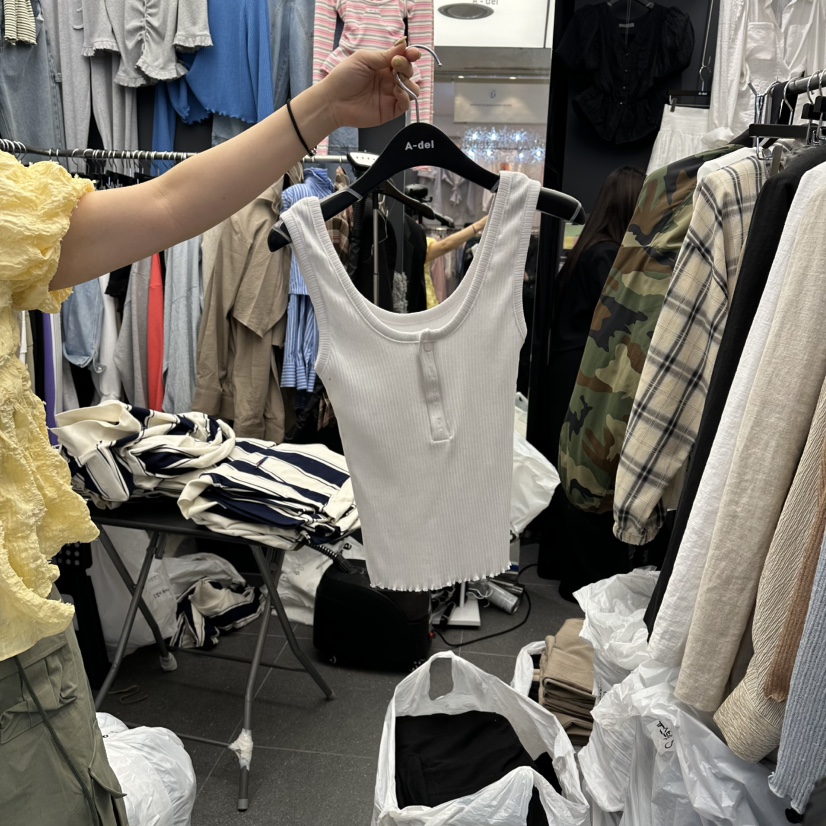 A-DEL韓國東大門代購女裝新款休閑時尚吊帶背心寬松紐扣A-DEL吊帶/背心圖色1