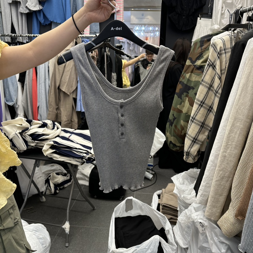 A-DEL韓國東大門代購女裝新款休閑時尚吊帶背心寬松紐扣A-DEL吊帶/背心圖色2