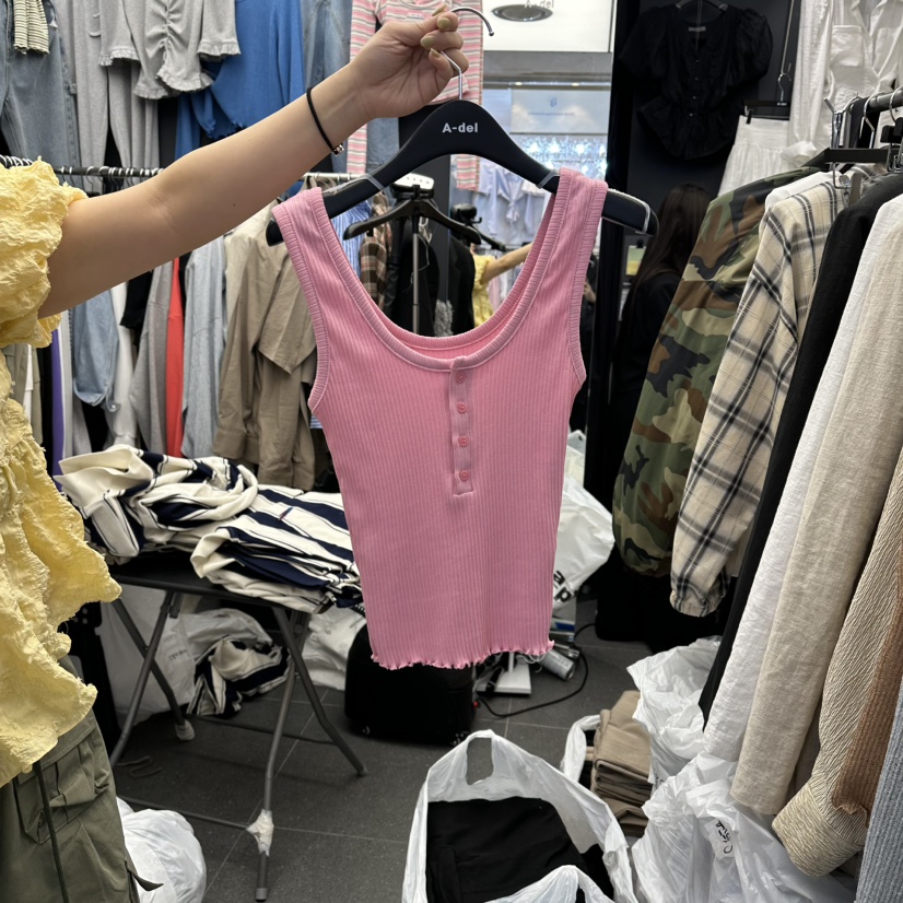 A-DEL韓國東大門代購女裝新款休閑時尚吊帶背心寬松紐扣A-DEL吊帶/背心圖色3
