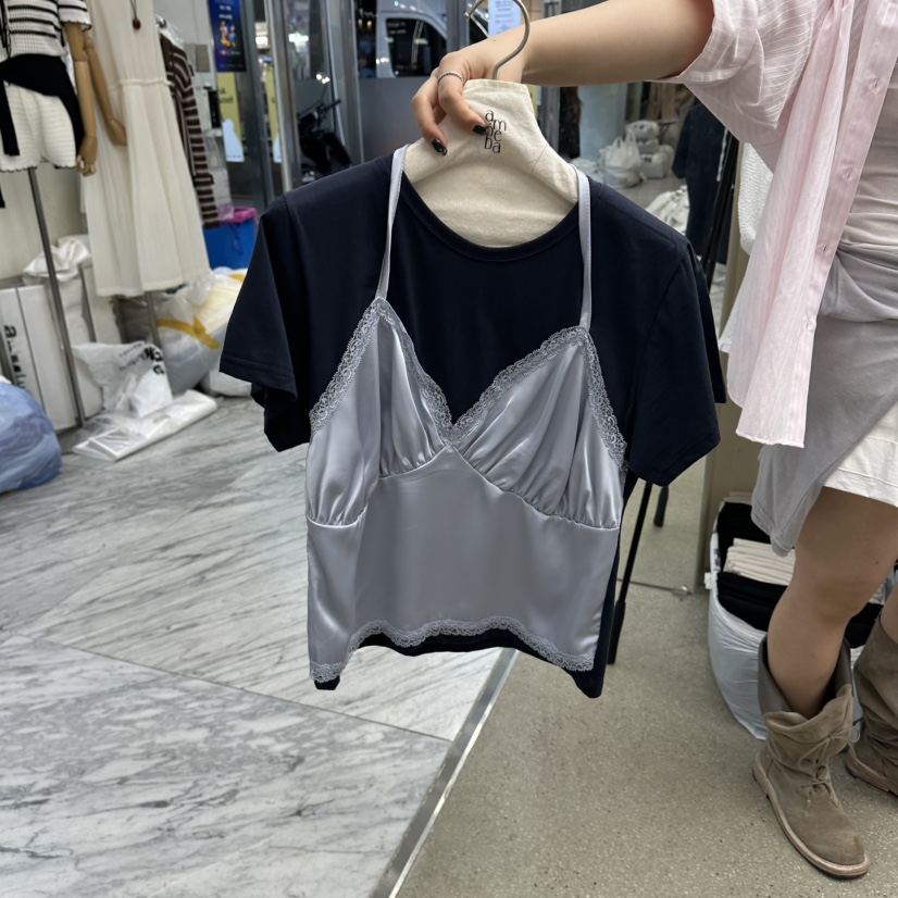 AMOEBA韓國直郵實拍女裝新款職業26春夏熱賣休閑T恤假兩件AMOEBAT恤圖色2