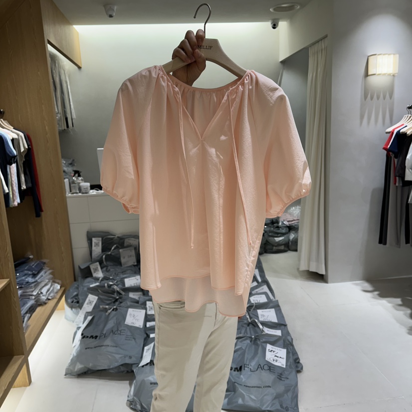 MILLIF韓國代購女士新品休閑人氣職業時尚推薦襯衫蕾絲衫V領MILLIF襯衫/蕾絲衫圖色1