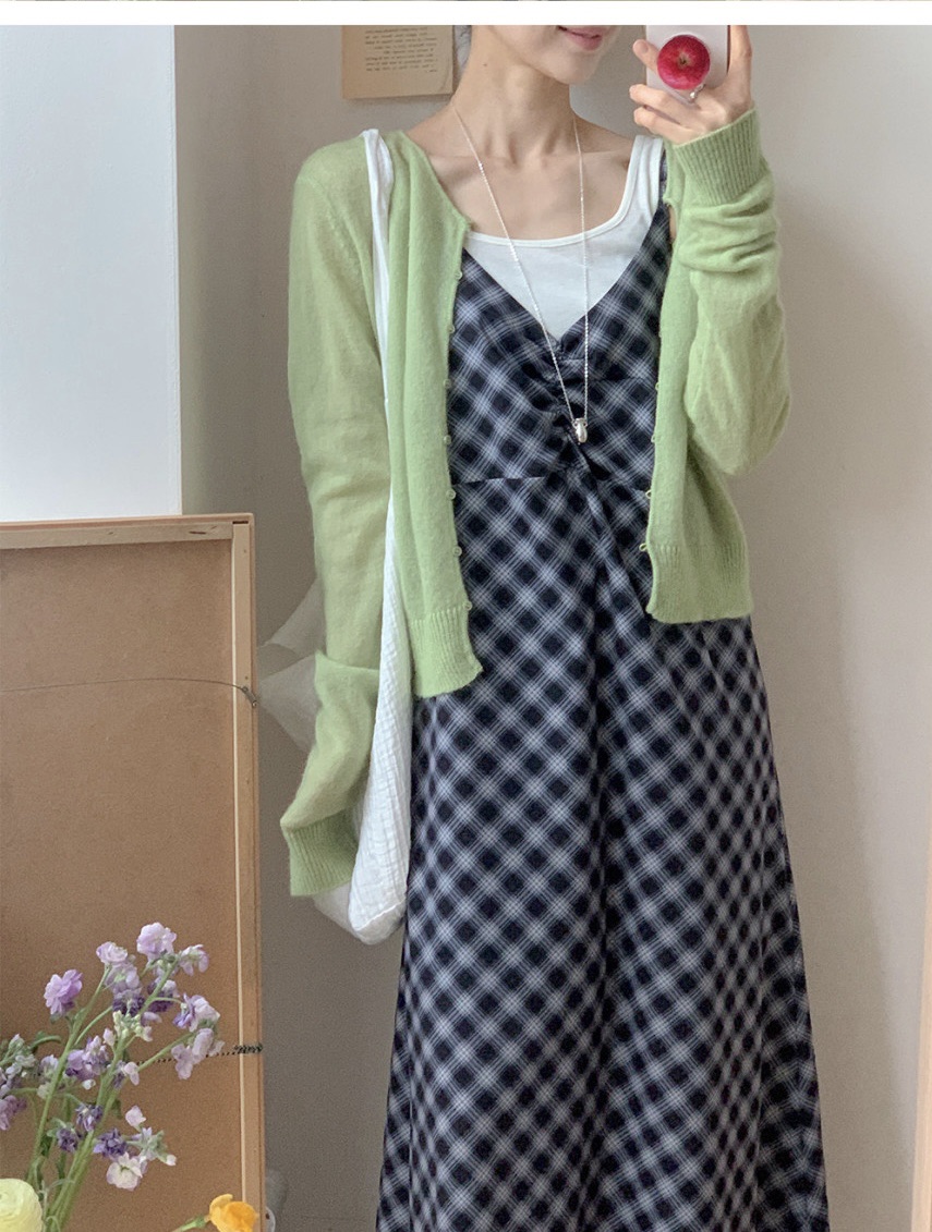 FRILL-T/DADA韓國代購女士新款職業連衣裙不含內搭格紋褶皺FRILL-T/DADA連衣裙