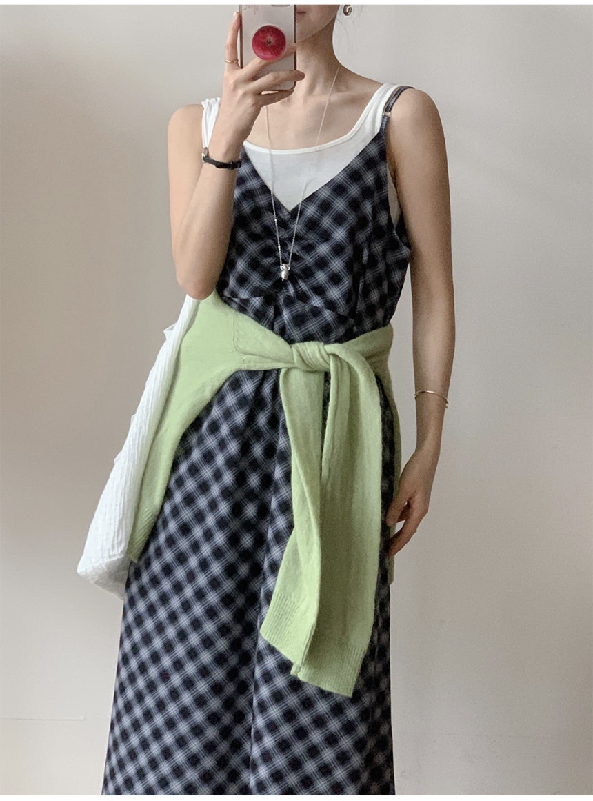 FRILL-T/DADA韓國代購女士新款職業連衣裙不含內搭格紋褶皺FRILL-T/DADA連衣裙