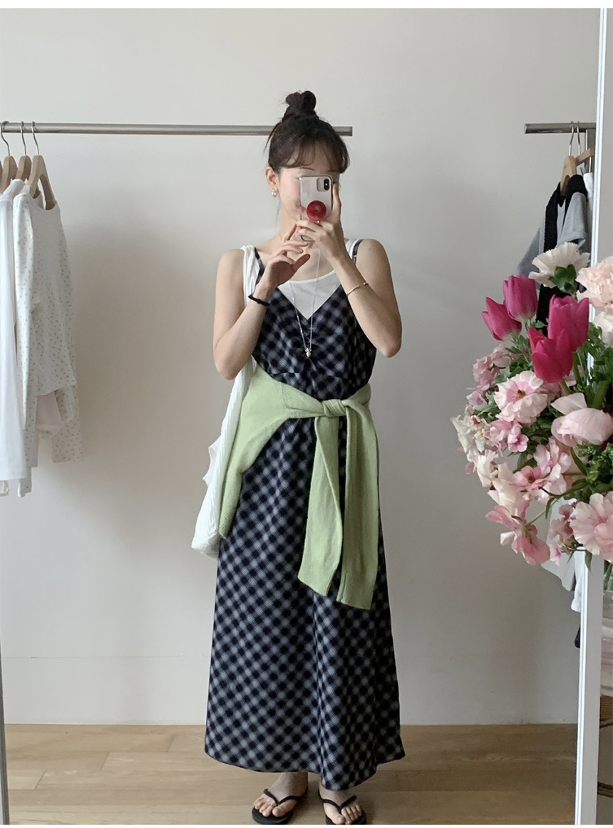 FRILL-T/DADA韓國代購女士新款職業連衣裙不含內搭格紋褶皺FRILL-T/DADA連衣裙