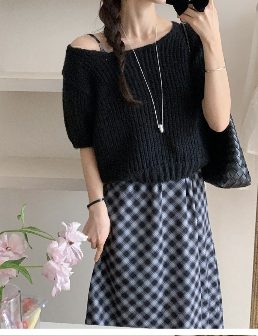 FRILL-T/DADA韓國代購女士新款職業連衣裙不含內搭格紋褶皺FRILL-T/DADA連衣裙