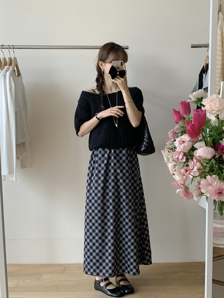 FRILL-T/DADA韓國代購女士新款職業連衣裙不含內搭格紋褶皺FRILL-T/DADA連衣裙