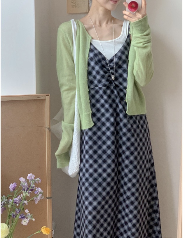 FRILL-T/DADA韓國代購女士新款職業連衣裙不含內搭格紋褶皺FRILL-T/DADA連衣裙