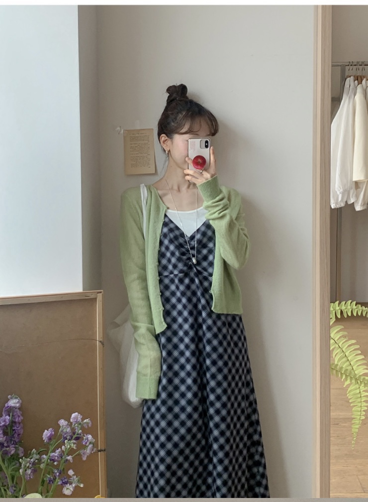 FRILL-T/DADA韓國代購女士新款職業連衣裙不含內搭格紋褶皺FRILL-T/DADA連衣裙