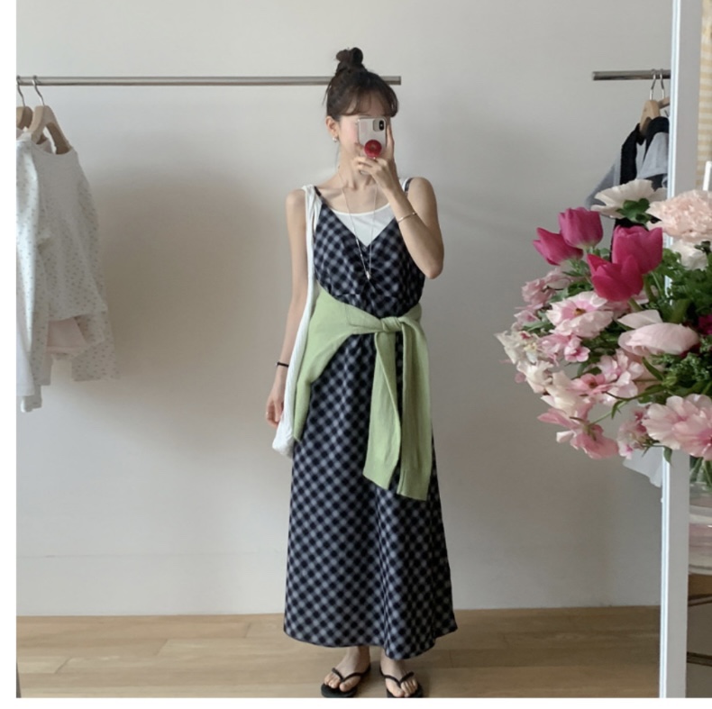 FRILL-T/DADA韓國代購女士新款職業連衣裙不含內搭格紋褶皺FRILL-T/DADA連衣裙