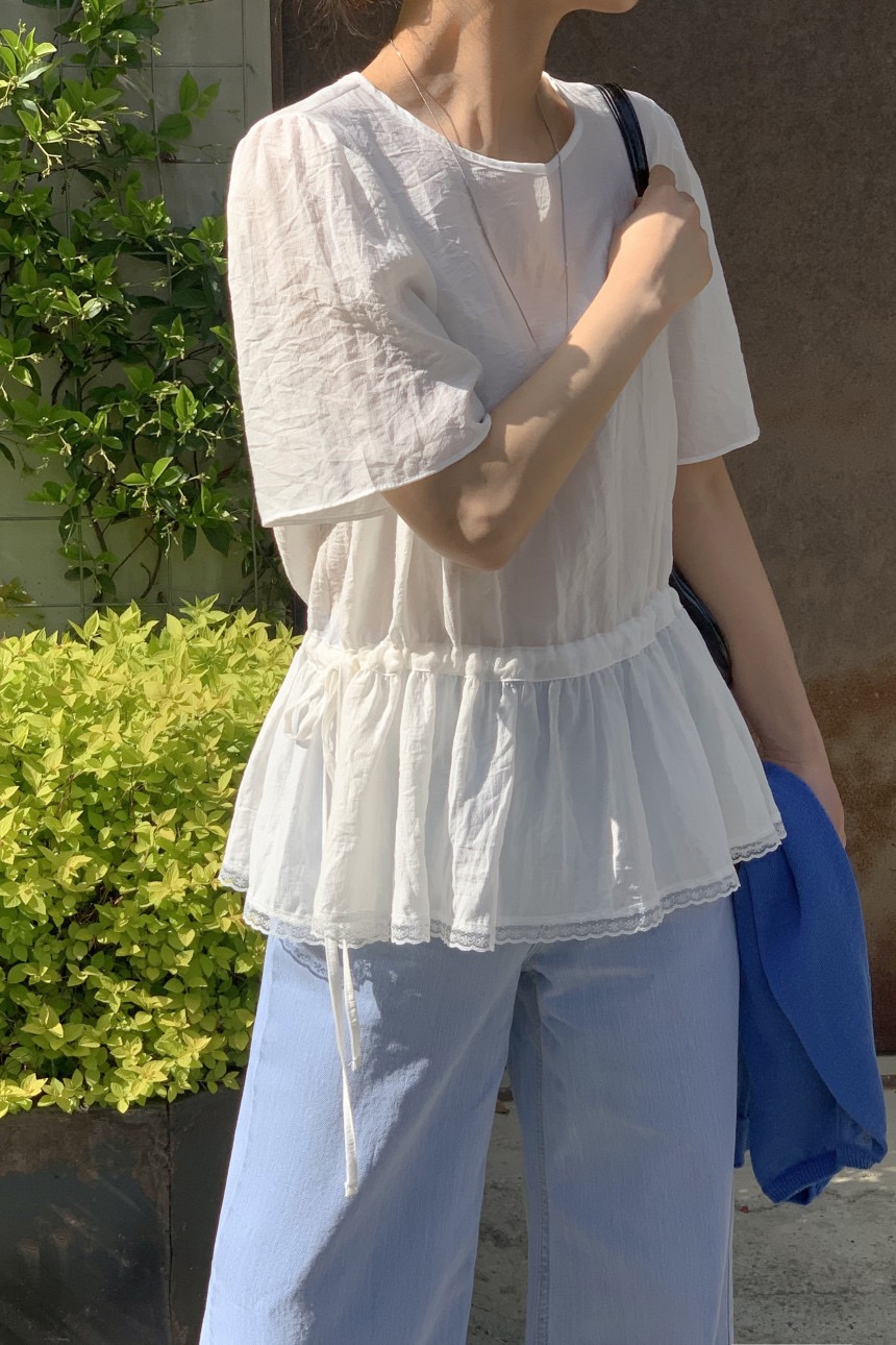 FRILL-T/DADA韓國直郵女士新品人氣推薦襯衫蕾絲衫荷葉邊FRILL-T/DADA襯衫/蕾絲衫