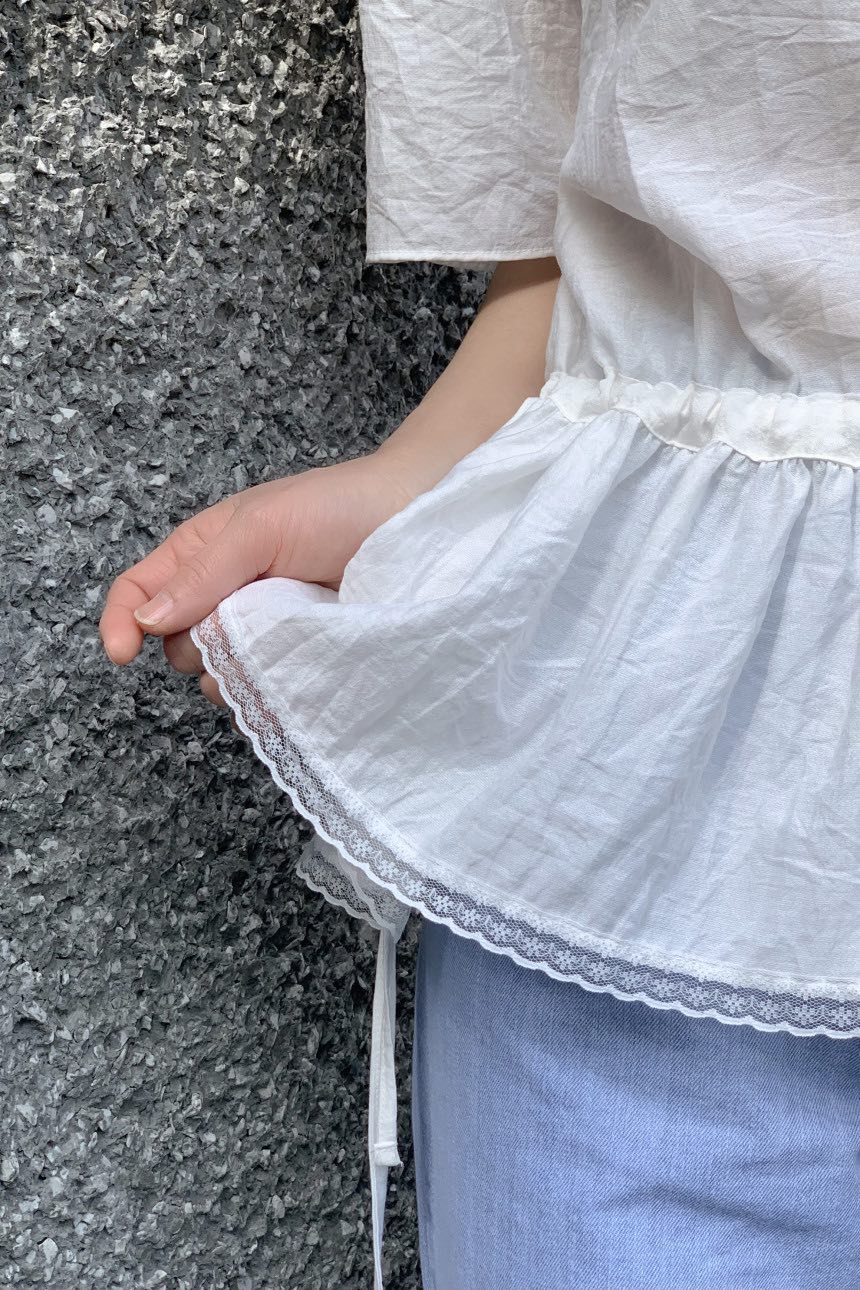 FRILL-T/DADA韓國直郵女士新品人氣推薦襯衫蕾絲衫荷葉邊FRILL-T/DADA襯衫/蕾絲衫