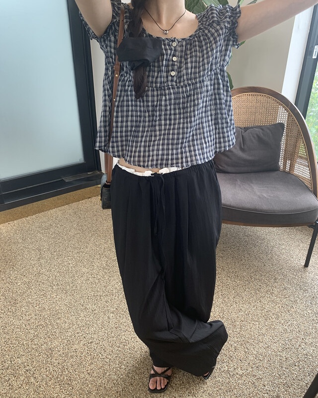 FRILL-T/DADA東大門代購女士新款推薦休閑26春夏休閑褲撞色FRILL-T/DADA休閑褲