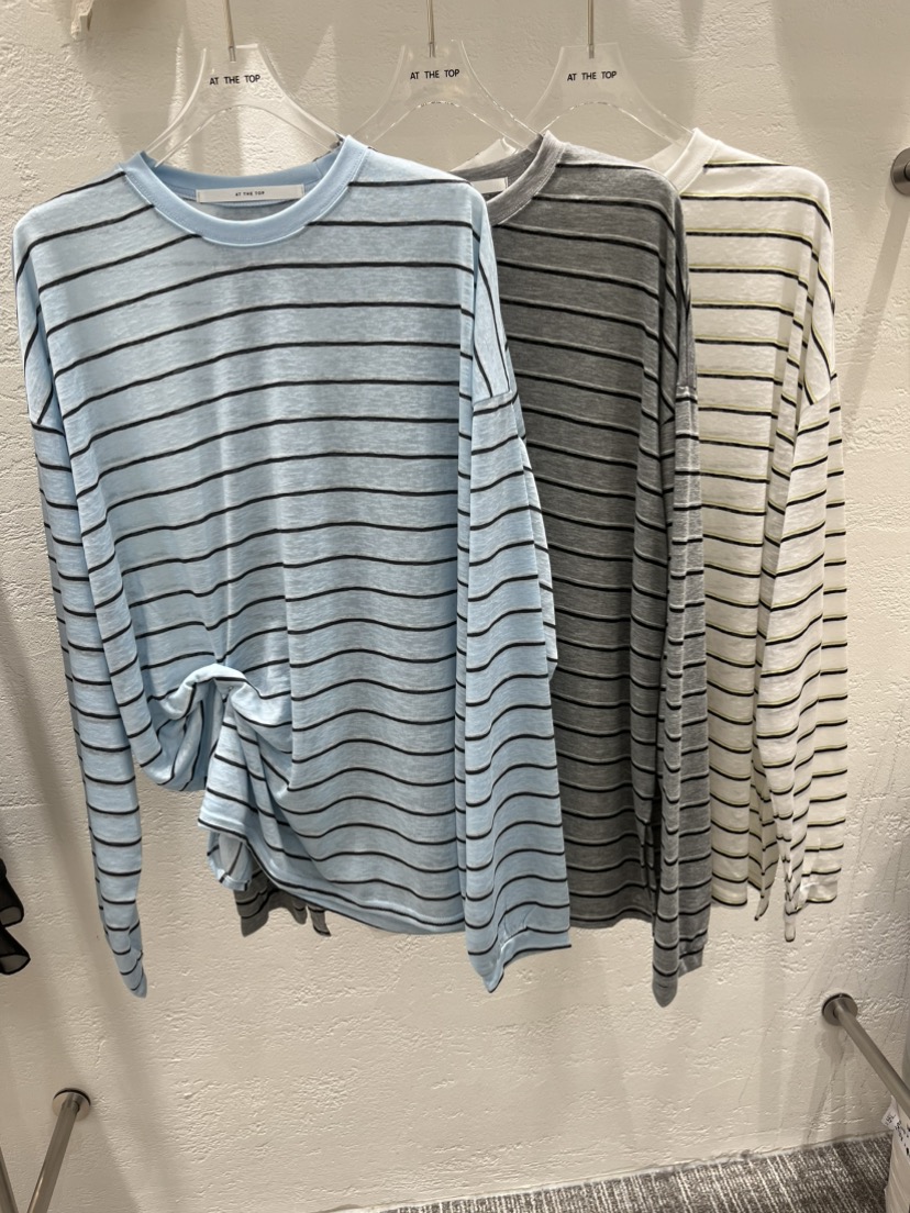 AT THE TOP東大門代購女裝新款休閑26春夏長袖T恤天絲條紋AT THE TOP長袖T恤