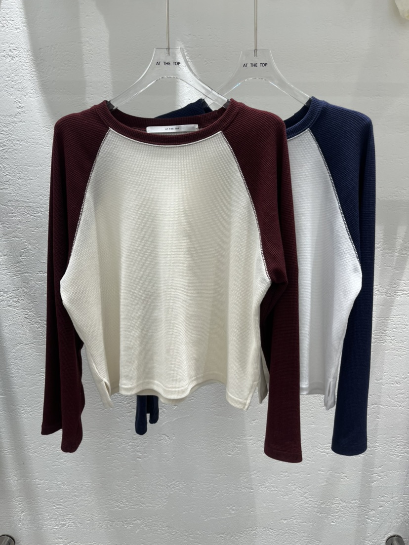 AT THE TOP東大門代購女士新品熱賣長袖T恤插肩袖華夫格AT THE TOP長袖T恤