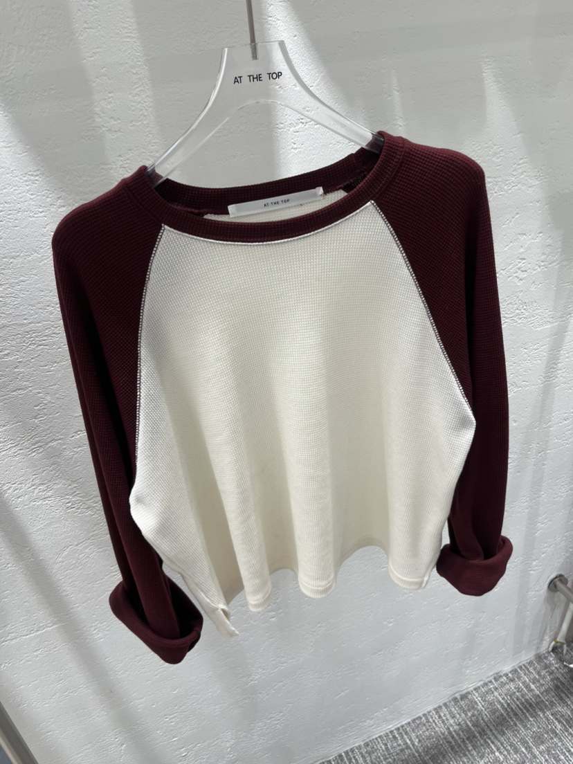 AT THE TOP東大門代購女士新品熱賣長袖T恤插肩袖華夫格AT THE TOP長袖T恤