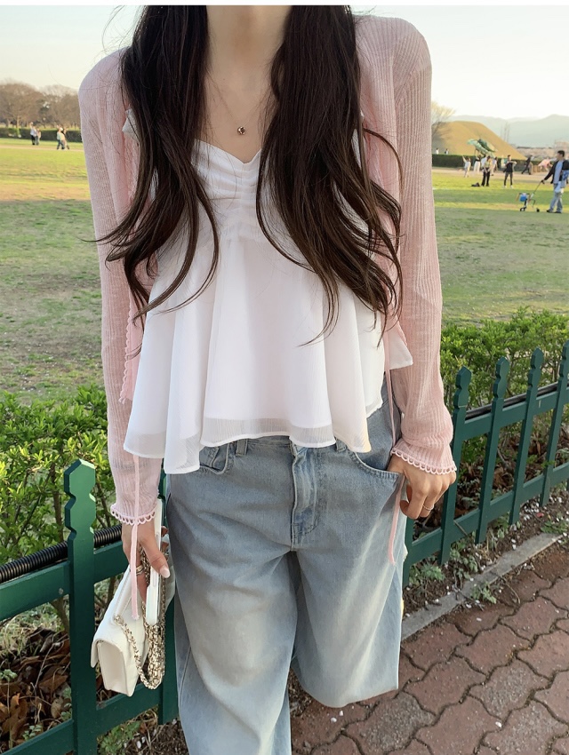 FRILL-T/DADA韓國代購女裝新品時尚休閑吊帶背心狐貍雪紡FRILL-T/DADA吊帶/背心