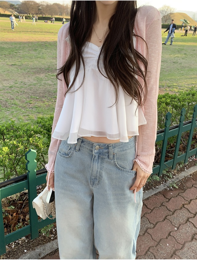 FRILL-T/DADA韓國代購女裝新品時尚休閑吊帶背心狐貍雪紡FRILL-T/DADA吊帶/背心