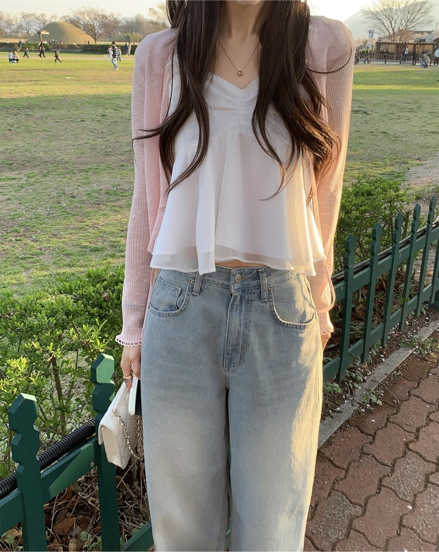 FRILL-T/DADA韓國代購女裝新品時尚休閑吊帶背心狐貍雪紡FRILL-T/DADA吊帶/背心