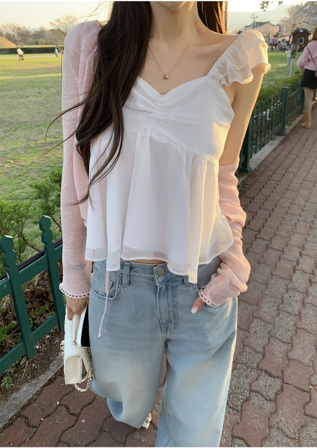 FRILL-T/DADA韓國代購女裝新品時尚休閑吊帶背心狐貍雪紡FRILL-T/DADA吊帶/背心