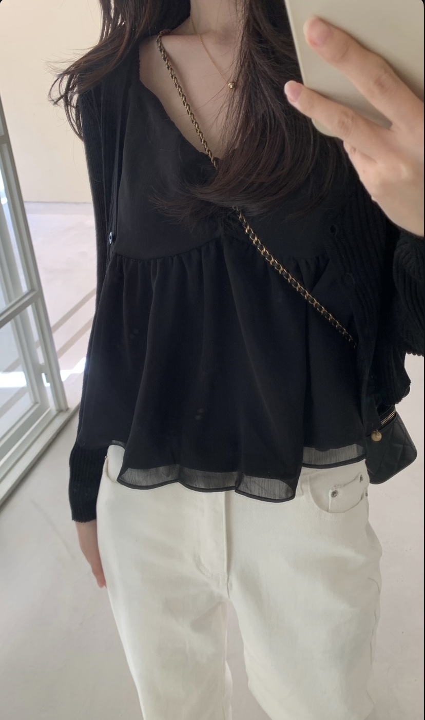 FRILL-T/DADA韓國代購女裝新品時尚休閑吊帶背心狐貍雪紡FRILL-T/DADA吊帶/背心