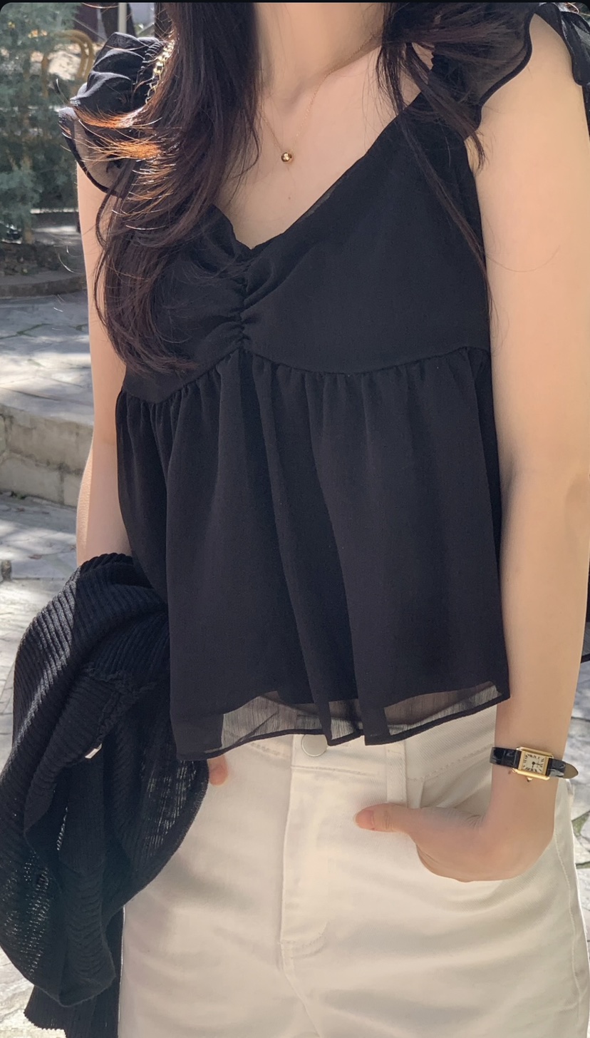 FRILL-T/DADA韓國代購女裝新品時尚休閑吊帶背心狐貍雪紡FRILL-T/DADA吊帶/背心