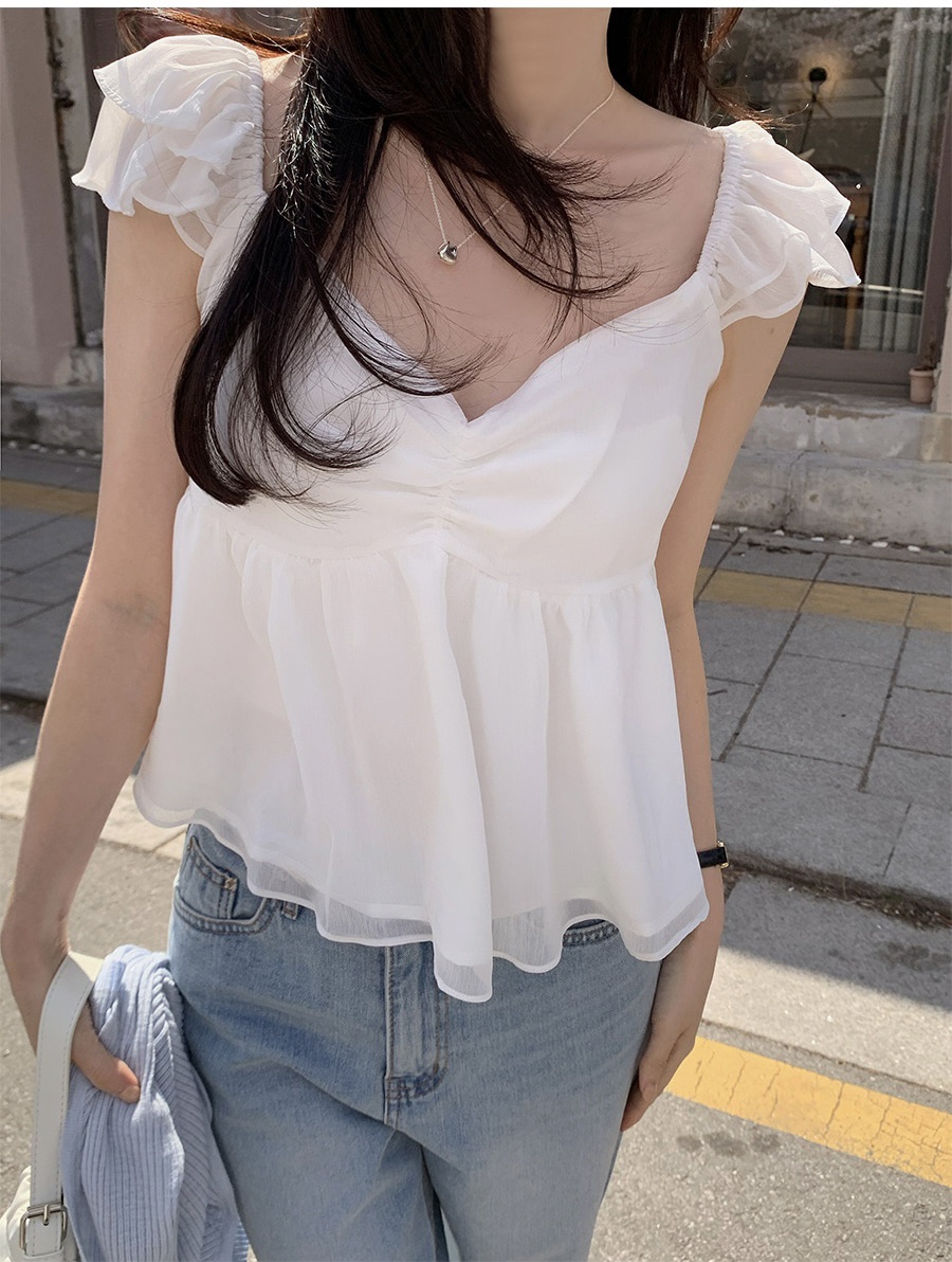 FRILL-T/DADA韓國代購女裝新品時尚休閑吊帶背心狐貍雪紡FRILL-T/DADA吊帶/背心