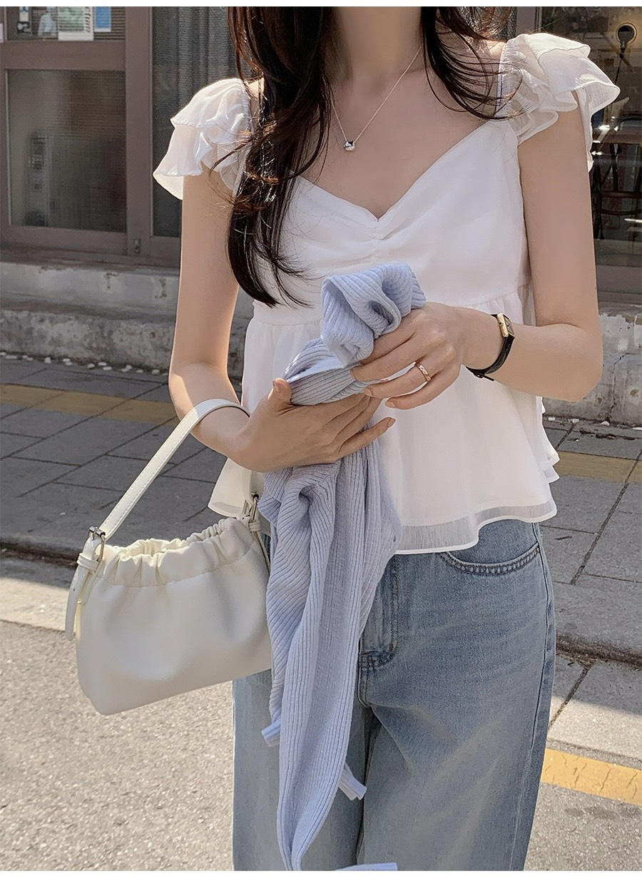 FRILL-T/DADA韓國代購女裝新品時尚休閑吊帶背心狐貍雪紡FRILL-T/DADA吊帶/背心