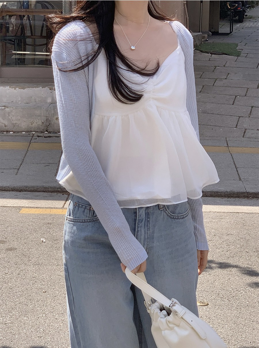 FRILL-T/DADA韓國代購女裝新品時尚休閑吊帶背心狐貍雪紡FRILL-T/DADA吊帶/背心