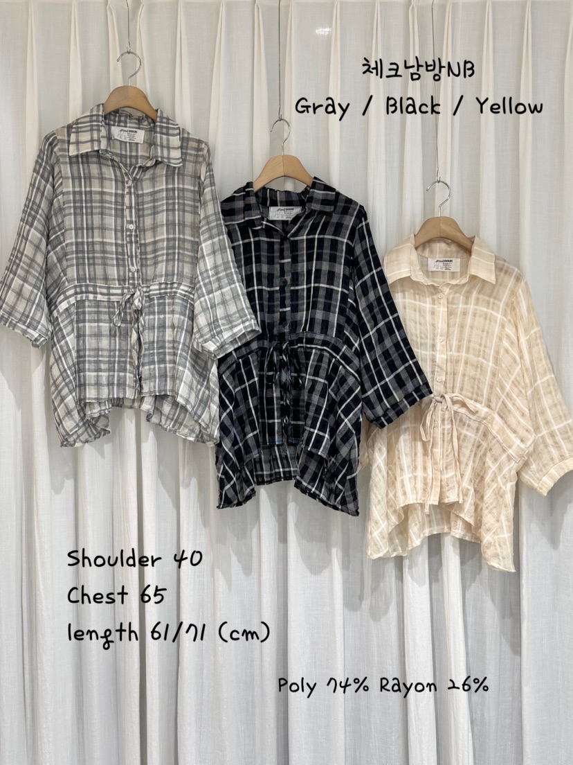 COKKIRI東大門直郵女士新款休閑26春夏人氣襯衫蕾絲衫格子COKKIRI襯衫/蕾絲衫