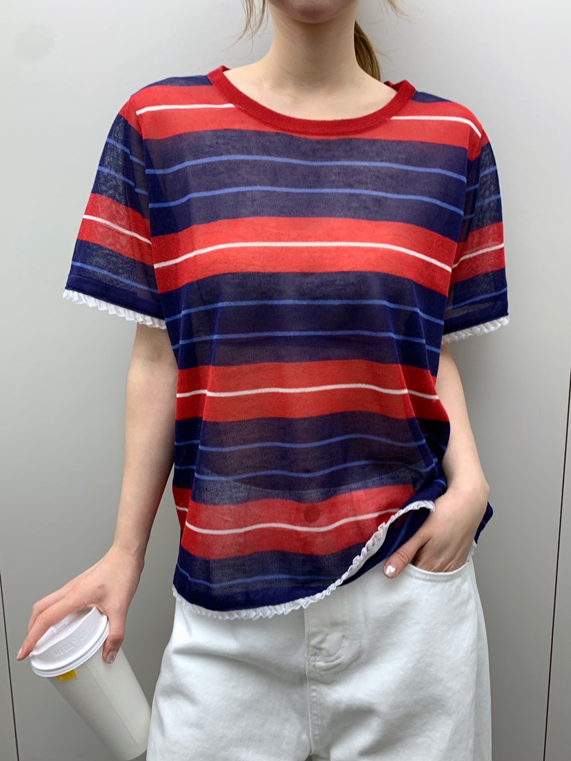 MAISONDEGLORY韓國代購女裝新款熱賣休閑真品T恤亞麻條紋MAISON DE GLORYT恤圖色3