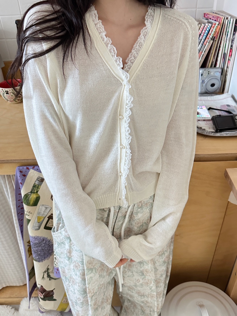 MAISONDEGLORY東大門直郵女士新品26春夏人氣針織衫蕾絲開衫MAISON DE GLORY針織衫圖色1