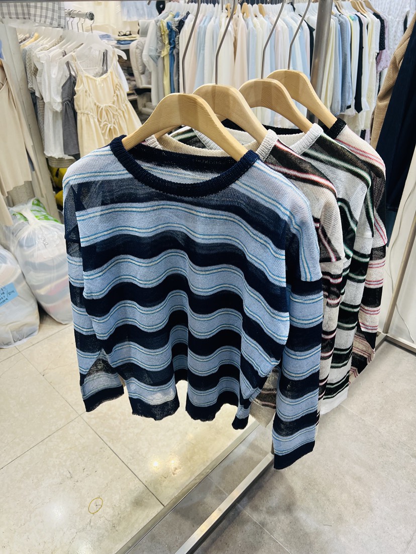 BLACK NOTE東大門實拍女士新品26春夏真品針織衫亞麻條紋BLACK NOTE針織衫