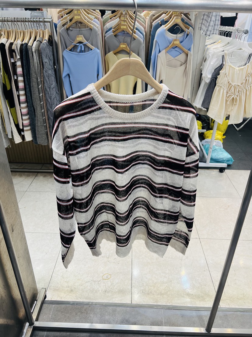 BLACK NOTE東大門實拍女士新品26春夏真品針織衫亞麻條紋BLACK NOTE針織衫圖色1