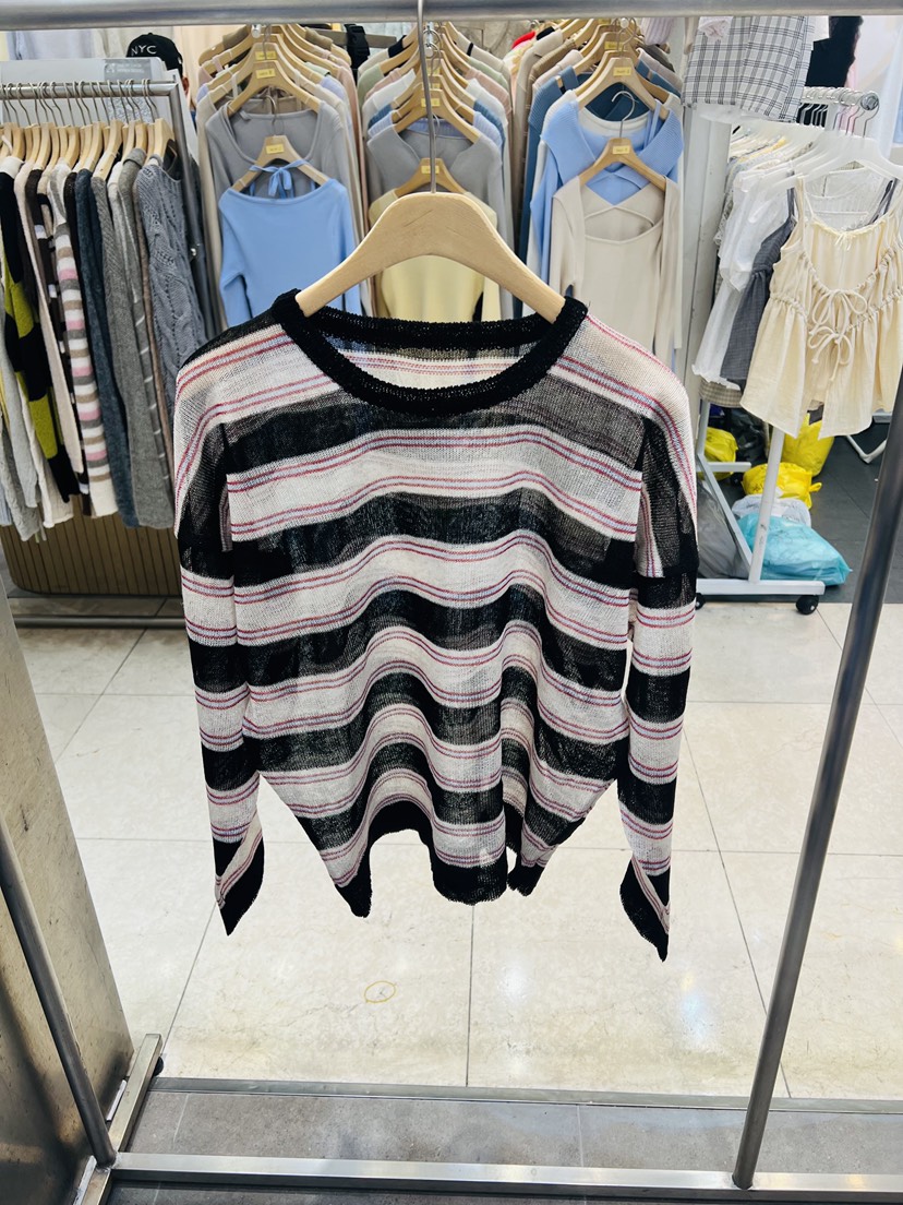 BLACK NOTE東大門實拍女士新品26春夏真品針織衫亞麻條紋BLACK NOTE針織衫圖色2