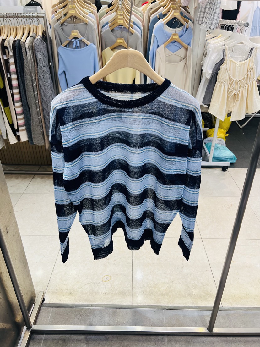 BLACK NOTE東大門實拍女士新品26春夏真品針織衫亞麻條紋BLACK NOTE針織衫圖色3