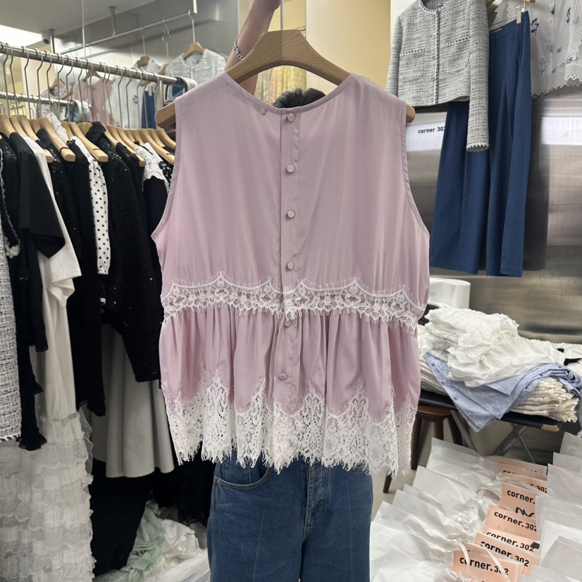 CORNER韓國直郵女裝新品推薦時尚休閑職業吊帶背心撞色蕾絲CORNER.302吊帶/背心