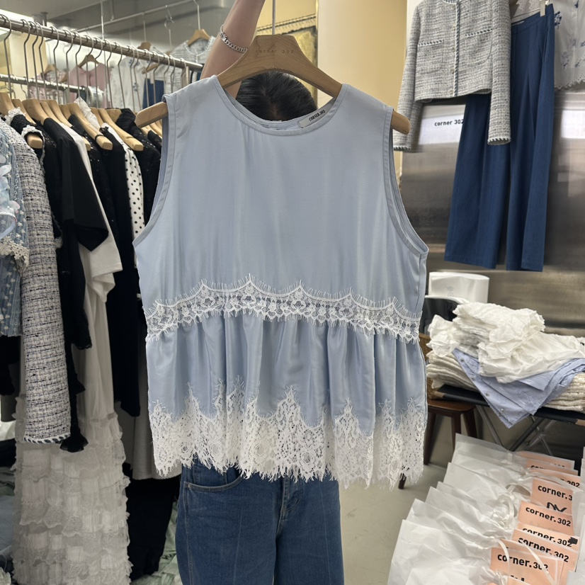 CORNER韓國直郵女裝新品推薦時尚休閑職業吊帶背心撞色蕾絲CORNER.302吊帶/背心圖色2