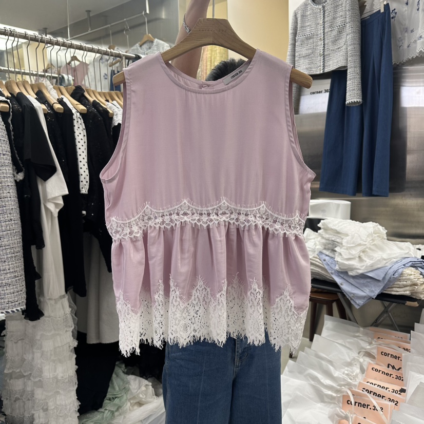 CORNER韓國直郵女裝新品推薦時尚休閑職業吊帶背心撞色蕾絲CORNER.302吊帶/背心圖色3