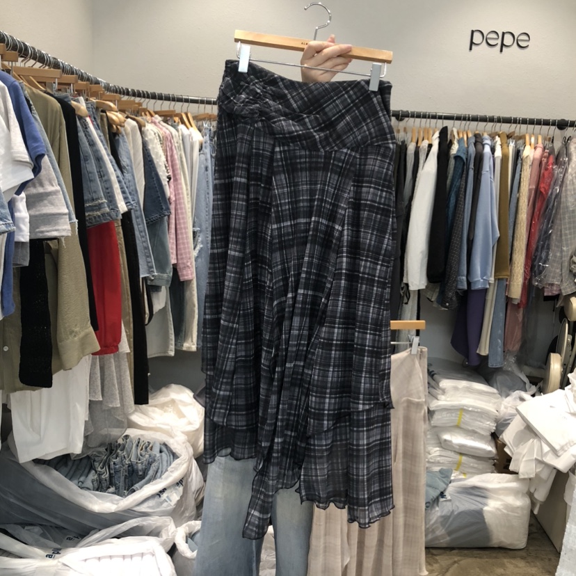 ALMOND PEPE東大門代購女裝新款職業半身裙中短裙不對稱格子ALMOND PEPE半身裙/中短裙圖色2