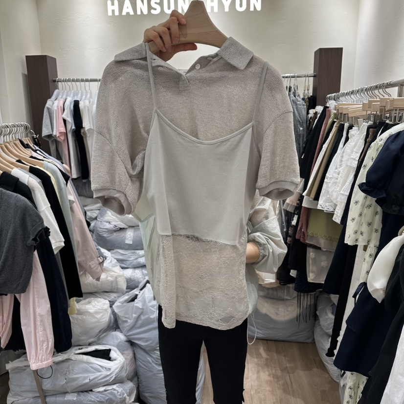 HANSUNGHYUN東大門實拍女裝新品人氣休閑真品套裝蕾絲亞麻HANSUNGHYUN套裝