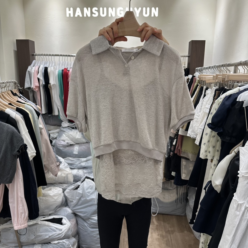 HANSUNGHYUN東大門實拍女裝新品人氣休閑真品套裝蕾絲亞麻HANSUNGHYUN套裝圖色2