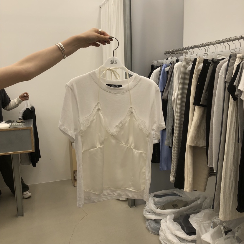 STAINLESS韓國直郵女士新款人氣真品職業熱賣26春夏T恤蕾絲STAINLESST恤圖色1