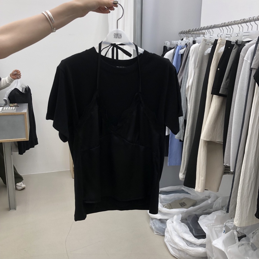 STAINLESS韓國直郵女士新款人氣真品職業熱賣26春夏T恤蕾絲STAINLESST恤圖色2