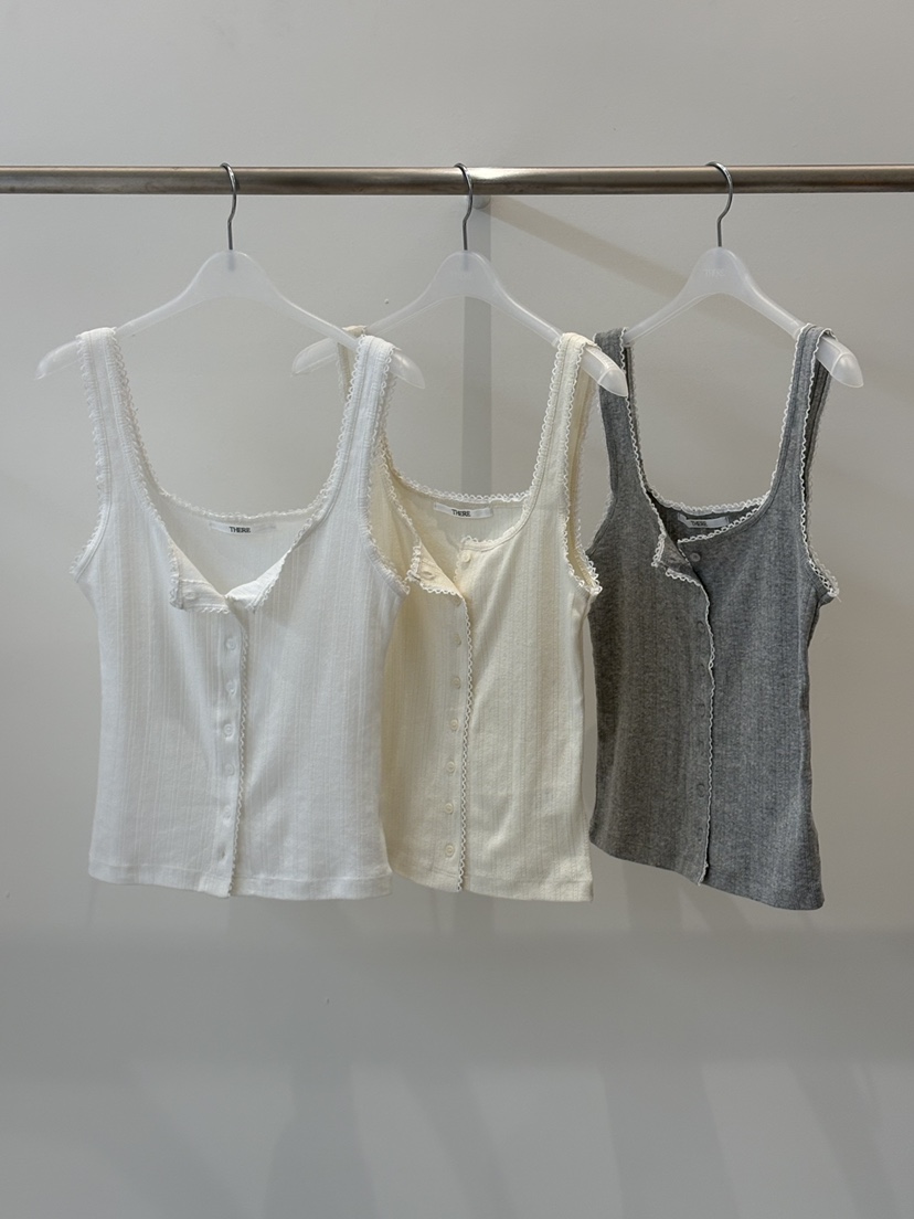 THERE韓國代購女士新品26春夏休閑真品吊帶背心蕾絲花花朵THERE吊帶/背心