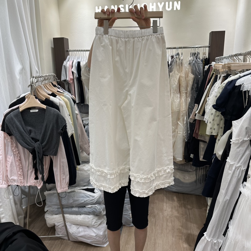 HANSUNGHYUN東大門代購女裝新品真品休閑褲荷葉邊闊腿褲棉質HANSUNGHYUN休閑褲