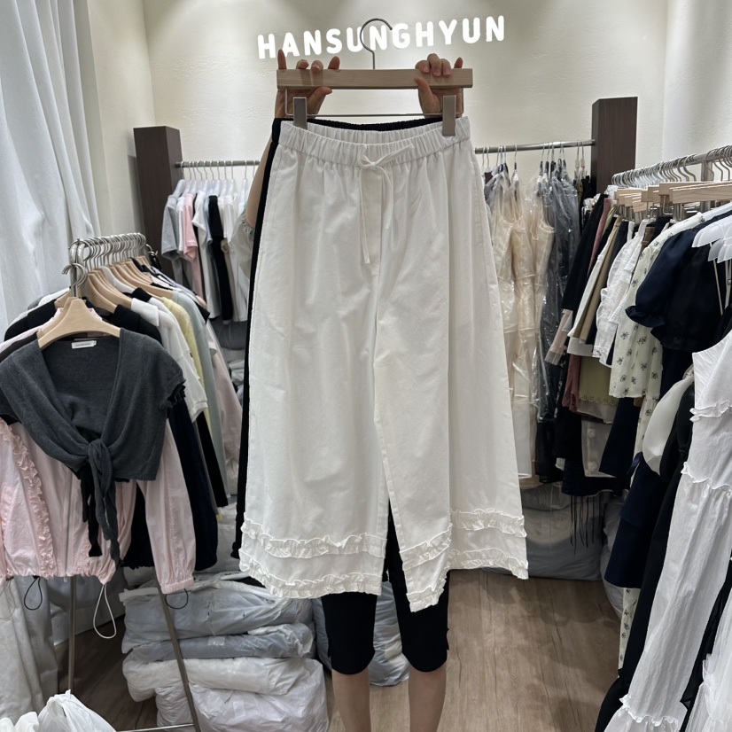HANSUNGHYUN東大門代購女裝新品真品休閑褲荷葉邊闊腿褲棉質HANSUNGHYUN休閑褲圖色1
