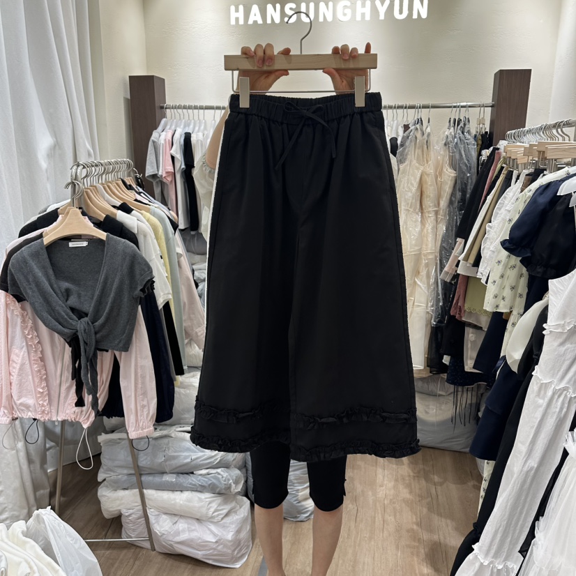HANSUNGHYUN東大門代購女裝新品真品休閑褲荷葉邊闊腿褲棉質HANSUNGHYUN休閑褲圖色2