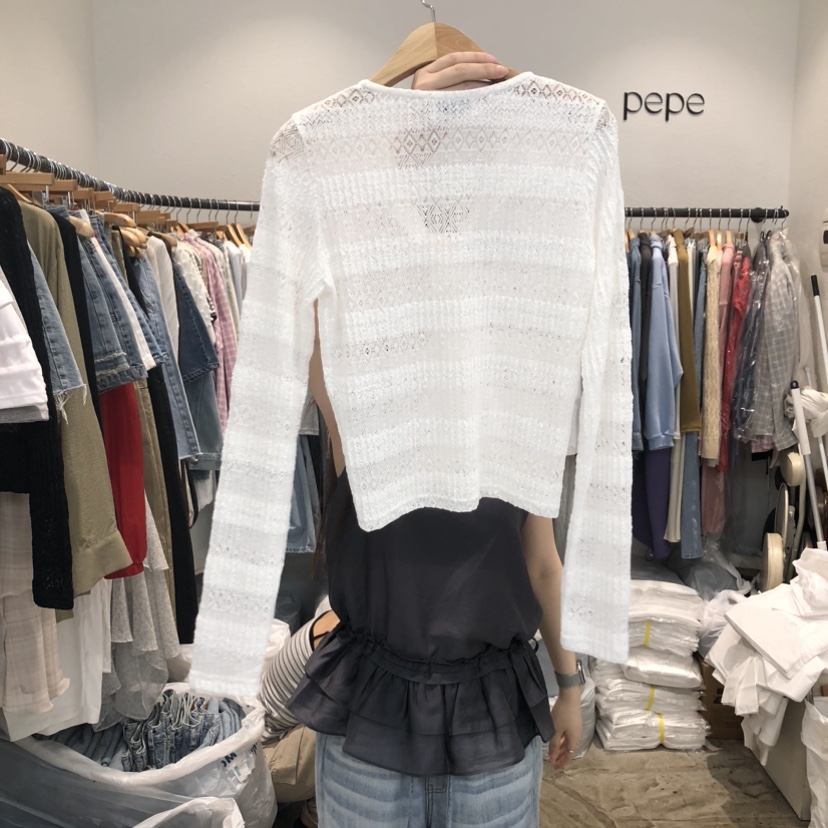 ALMOND PEPE韓國直郵女士新款真品推薦長袖T恤羊毛衫開襟ALMOND PEPE長袖T恤